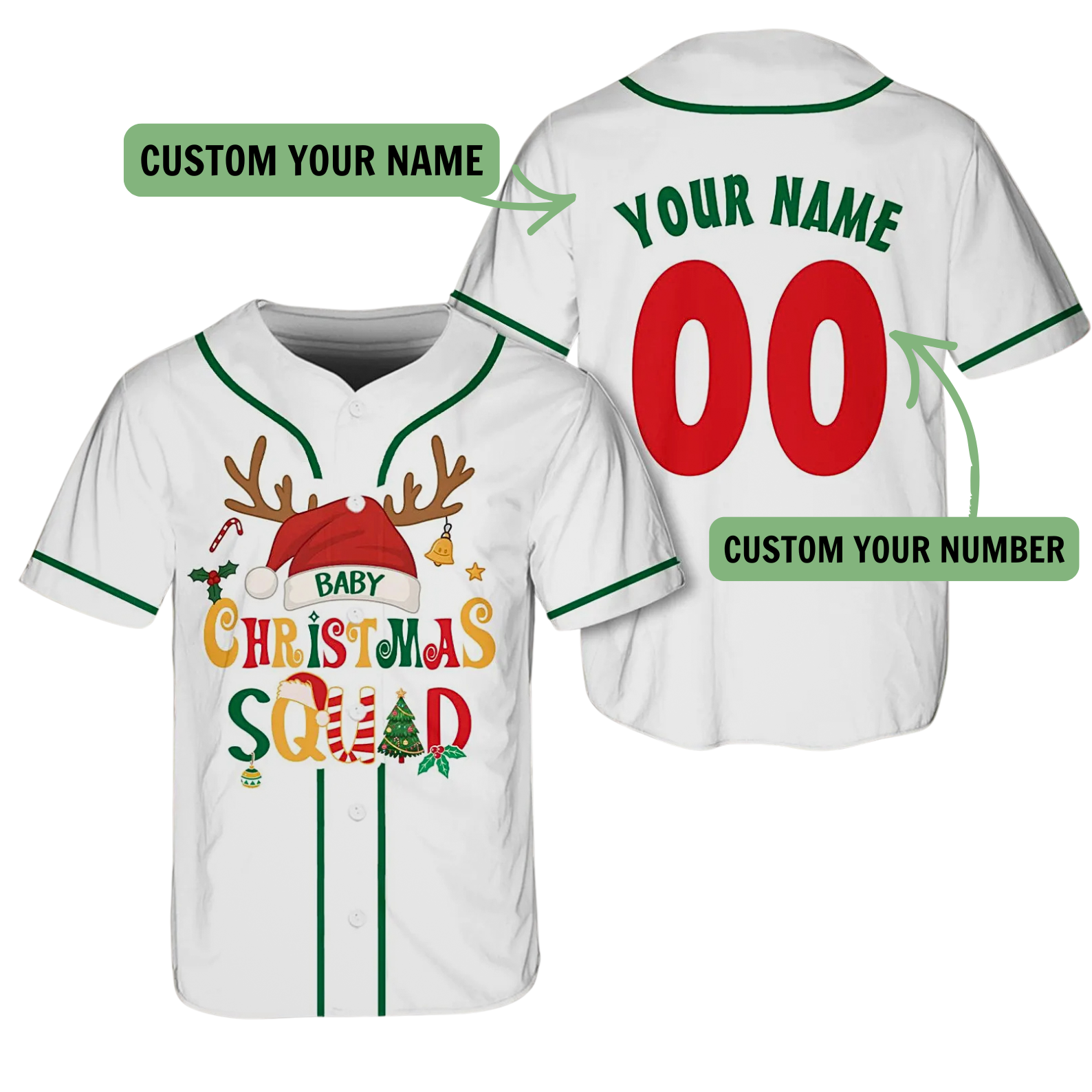 Baby-Christmas-Squad-Custom-Name-&-Number---Reindeer-Hat-Baseball-Jersey Baby-Christmas-Squad-Custom-Name-&-Number---Reindeer-Hat-Baseball-Jersey