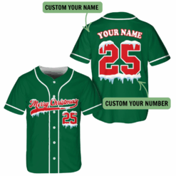 Merry-Christmas-Drip-Custom-Name-&-Number---Snowy-Green-Baseball-Jersey