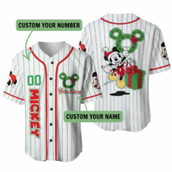 Mickey-Christmas-Custom-Name-&-Number---Holiday-Wreath-Baseball-Jersey