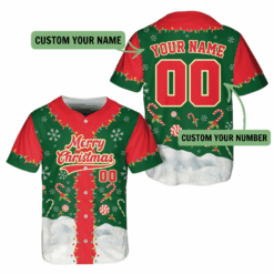 Ugly-Christmas-Sweater-Custom-Name-&-Number---Candy-Cane-Snow-Baseball-Jersey